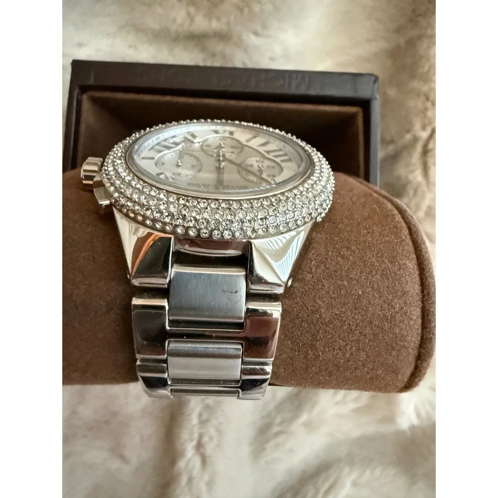 Michael Kors MK3199 Ritz Silver Tone Pave Crystal Chronograph Watch New Battery?